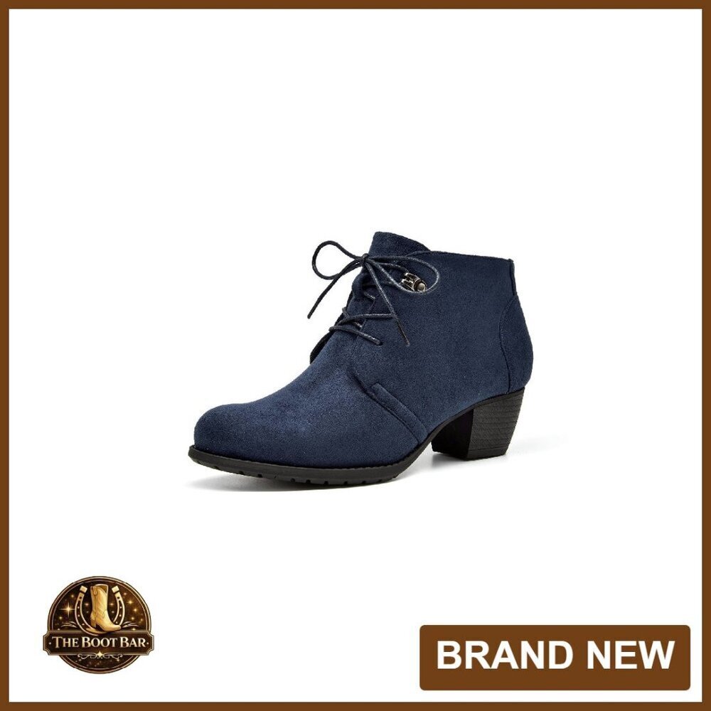 Women's Ankle Boots Lace-Up Round Toe Low Heel Side Zipper Comfortable